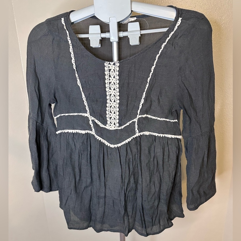 Entro Dark Gray Blouse with White Trim